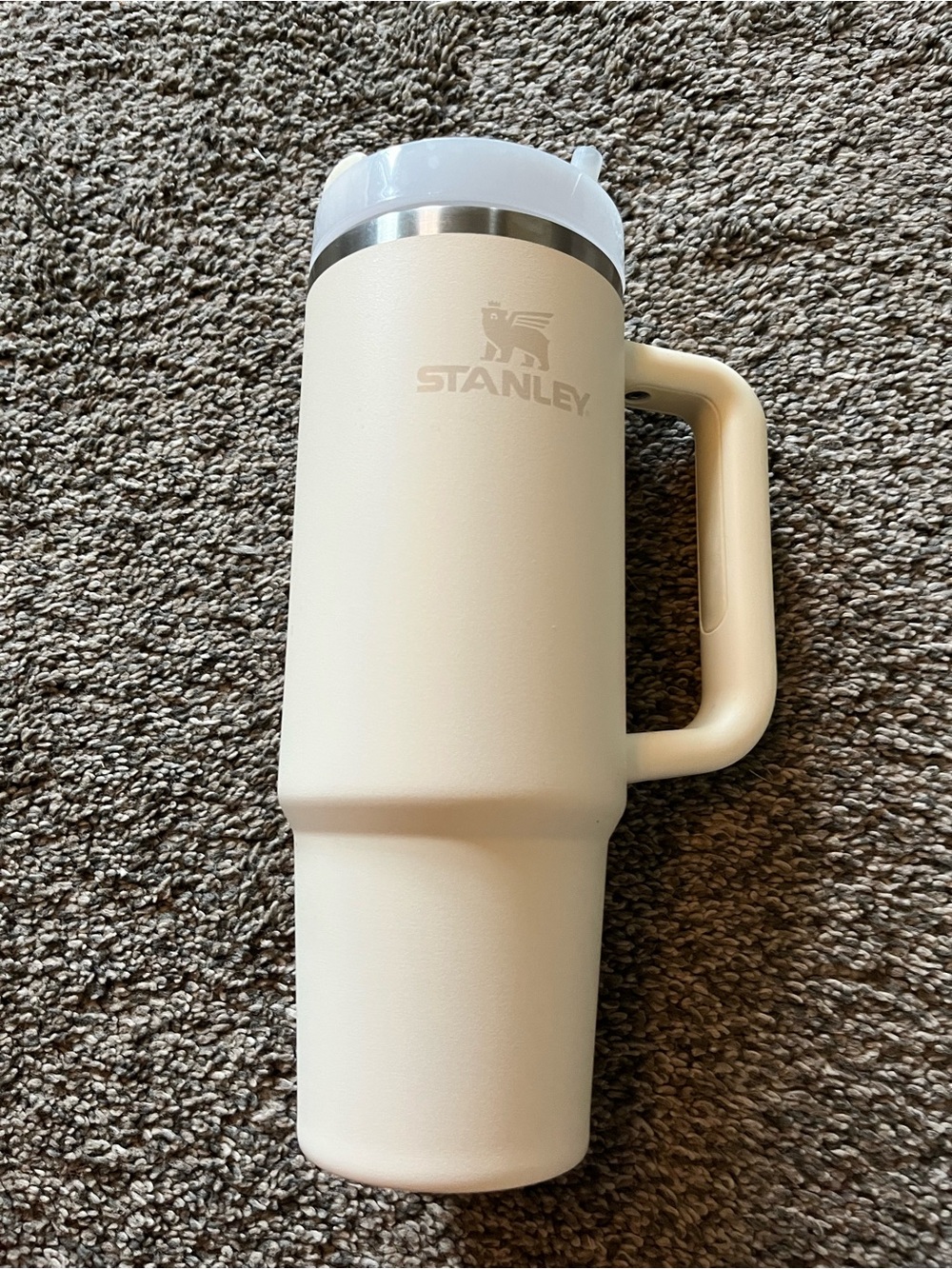 Stanley Beige Travel Tumbler with Handle and White Lid